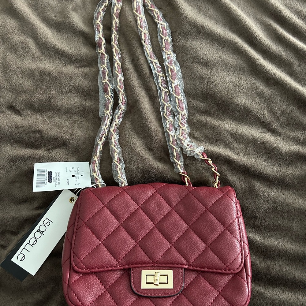 Burgundy Quilted Shoulder Bag